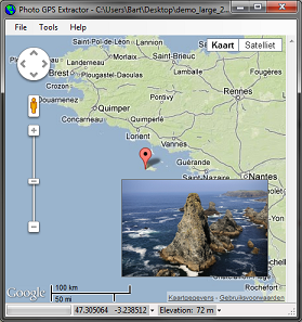 Screenshot of the Photographic GPS Extracter tool